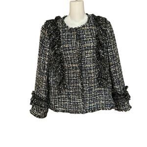 Ann Taylor Womens Size 12 Blue and Tan Tweed Jacket with Silver